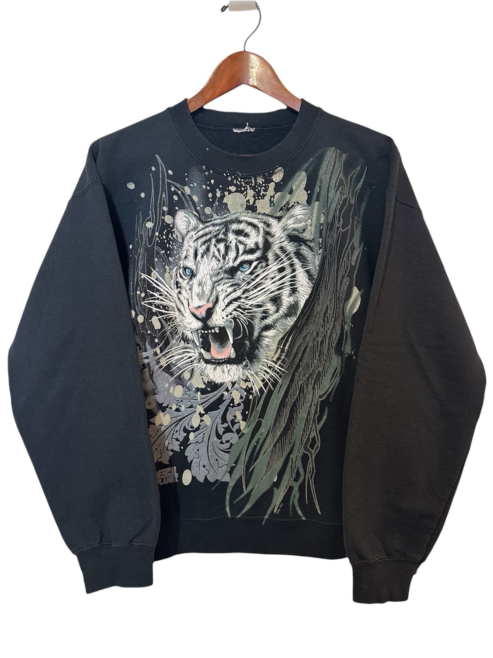 Animal Planet White Tiger Black Crewneck Graphic Nature Animal Sweater 2011